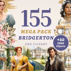 155 Bridgerton Clipart Megapack, hochwertige transparente PNGs, sofortiger Download, kommerzielle Nutzung - Elegante Dame Drucke, Regency Ära Kunstwerke
