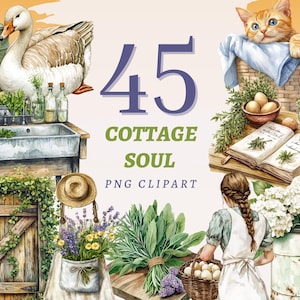 45 Cottage Soul Clipart Rustikale Bauernhaus Illustration Set von Natur inspirierte Kunstwerke für Scrapbooking Kit Grafiken Landschaft Dekor PNG Kunst