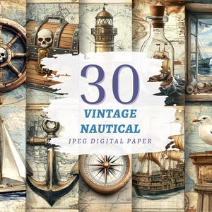 Carta digitale nautica vintage, JPG di alta qualità, download immediato, uso commerciale, elementi marinari, grafica per scrapbooking, stampe retrò marine