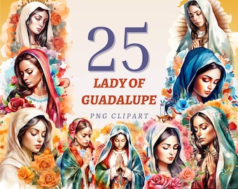 25 imágenes prediseñadas de la Virgen de Guadalupe, PNG transparentes de alta calidad, descarga instantánea, uso comercial - Impresión de íconos religiosos, imágenes de la Reina de México