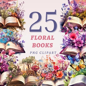 25 bloemenboeken clipart, hoge kwaliteit transparante png-bestanden, instant download, commercieel gebruik - open fantasyboek, bloemen illustratie png-pakket