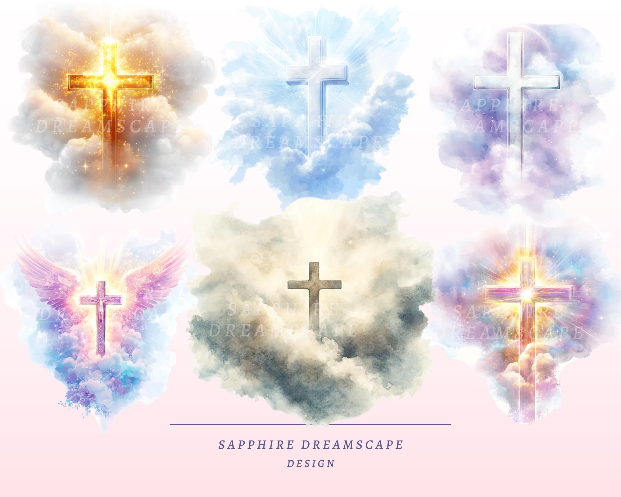 20 Cross in the Clouds Clipart Religious Symbol Artwork for Church Card ...
