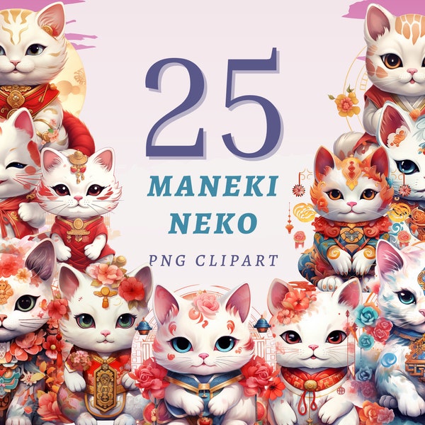 25 Maneki Neko Clipart, High Quality Transparent PNGs, Instant Download, Commercial Use - Good luck Charm,  Asian Traditional Cat Printables