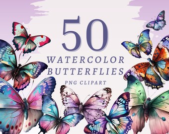 50 Watercolor Butterflies Clipart, High Quality Transparent PNGs with Instant Download, Commercial Use - Scrapbook, Wall Art, Digital Crafts