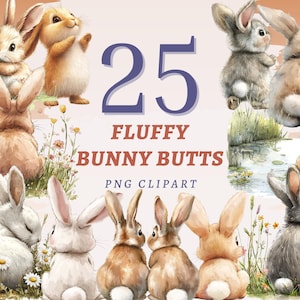 25 cliparts duveteux lapin, PNG transparents de haute qualité, téléchargement immédiat, usage Commercial - illustrations printanières, art de queues de lapin