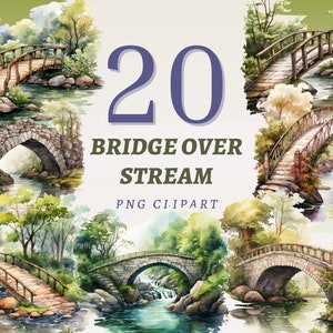 20 Clipart pont au-dessus du ruisseau, PNG transparents de haute qualité, téléchargement immédiat, usage commercial - imprimables Pond Lake, conceptions de scènes de pays