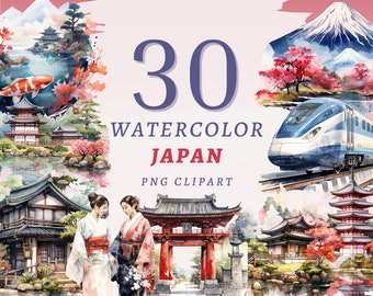 30 Watercolor Japan Clipart, High Quality Transparent PNGs, Instant Download, Commercial Use - Asian Landscape, Japanese Temples Printables