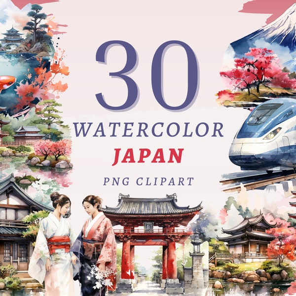 30 Watercolor Japan Clipart, High Quality Transparent PNGs, Instant Download, Commercial Use - Asian Landscape, Japanese Temples Printables