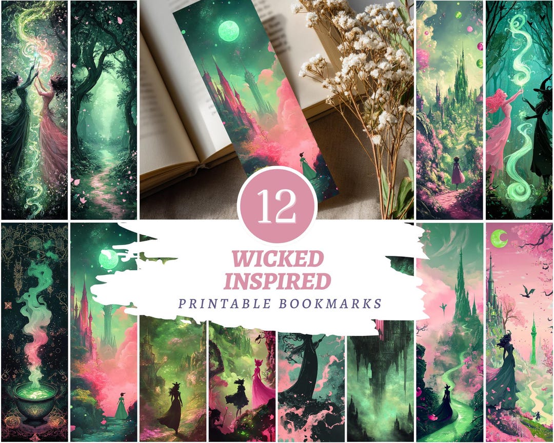 Wicked Inspired Bookmark Printable, Green and Pink Fantasy Reading