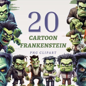 20 Clipart di Frankenstein in formato PNG trasparente di alta qualità, download immediato, uso commerciale - Stampa di scienziato pazzo, piccolo mostro verde