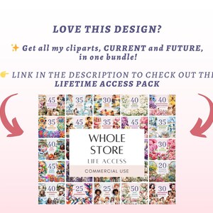 May include: Image featuring a collection of digital clip art bundles. Text includes "LOVE THIS DESIGN?" and "Get all my cliparts, CURRENT and FUTURE, in one bundle!" with a link to a lifetime access pack for commercial use.