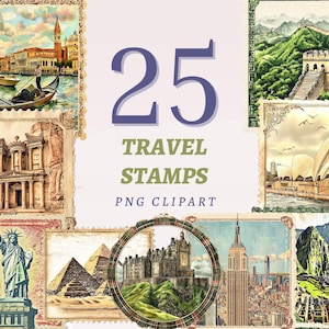25 Reise Stempel Clipart, hochwertige transparente PNGs mit Sofort-Download, kommerzielle Nutzung - Retro Wahrzeichen, Reisen Liebende Kunst