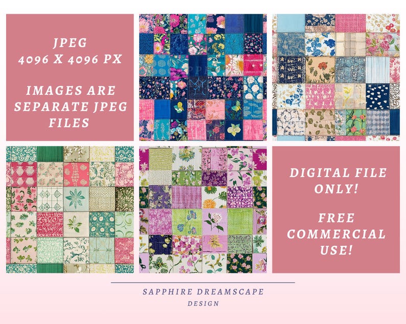 Vibrant Patchwork Seamless Pattern, Colorful Quilt Digital Paper, Boho Textile Background, Fabric Print Design, Scrapbook JPG Download image 2