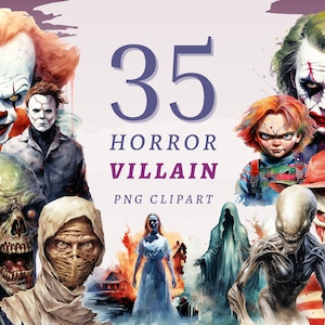 35 Horror Villain Clipart, PNG transparents de haute qualité, Téléchargement instantané, Utilisation commerciale - Movie Killer, Evil Characters png Printables