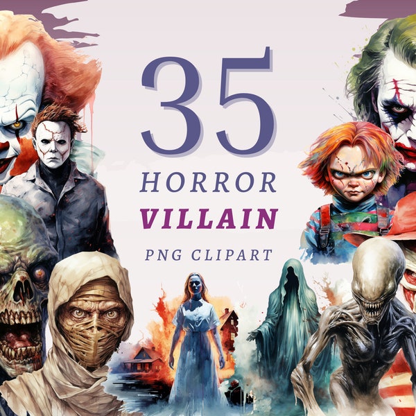 35 Horror Villain Clipart, PNG transparents de haute qualité, Téléchargement instantané, Utilisation commerciale - Movie Killer, Evil Characters png Printables