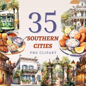 35 cliparts de villes du Sud, PNG transparents de haute qualité, téléchargement immédiat, usage commercial - art de l'histoire américaine, illustration de la Nouvelle-Orléans