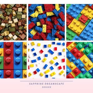 May include: A collage of colorful toy building blocks in various arrangements. The blocks are primarily red, yellow, blue, and green, with some brown and tan blocks. The image includes the text "SAPPHIRE DREAMSCAPE DESIGN".