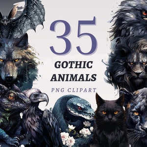 35 Gothic Tiere Clipart, hohe Qualität transparente PNGs, sofortiger Download, kommerzielle Nutzung - Fabelwesen design, gruselige Tiere bündeln