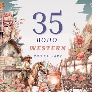 35 Boho Western Clipart, hochwertige transparente PNGs, sofortiger Download, kommerzielle Nutzung - Wilder Westen Boho, Cowboy png, Boho png Bundle