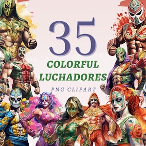 35 Colorful Luchadores Clipart, High Quality Transparent PNGs, Instant Download, Commercial Use - Masked Fighter, Mexican Wrestlers artworks