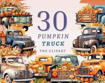 30 Pumpkin Truck Clipart, High Quality Transparent PNGs, Instant Download, Commercial Use - Pickup Truck png, Farmers Market, Fall bundle