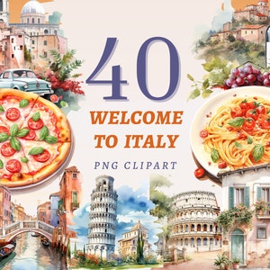 40 Welkom bij Italië Clipart, transparante PNG's van hoge kwaliteit, Instant Download, Commercieel gebruik - Italiaans landschap, Travel Landmark Printables