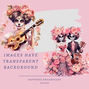 40 pastellfärgade Día de Los Muertos Clipart, högkvalitativa transparenta PNG-bilder, omedelbar nedladdning, kommersiell användning - Day of the dead-paket, boho-tryck bild 3