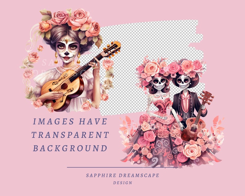 40 pastellfärgade Día de Los Muertos Clipart, högkvalitativa transparenta PNG-bilder, omedelbar nedladdning, kommersiell användning - Day of the dead-paket, boho-tryck bild 3