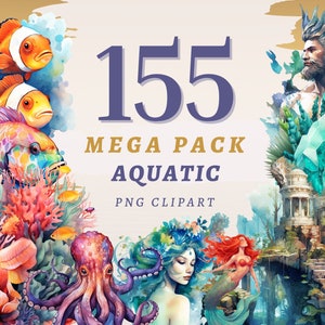 155 Aquatic Clipart Megapack, hochwertige transparente PNGs, sofortiger Download, kommerzielle Nutzung - Mermaids png Bundle, Marine Junk Journal