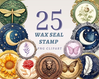 25 Wax Seal Stamp Clipart, High Quality Transparent PNGs, Instant Download, Commercial Use - Classic Stamps designs, Letter Symbol printable