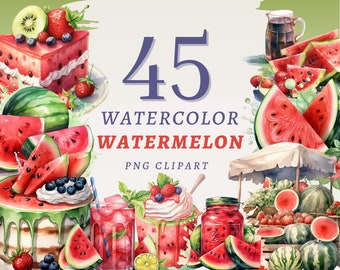 45 Watercolor Watermelon Clipart, High Quality Transparent PNGs, Instant Download, Commercial Use - Summer Fruit png, Summer Watermelon