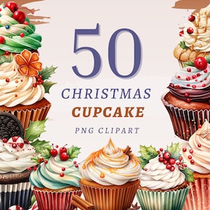 50 Noël Cupcake Clipart, PNG transparents de haute qualité, téléchargement immédiat, utilisation commerciale - Noël bonbons png, paquet de clipart gâteau festif