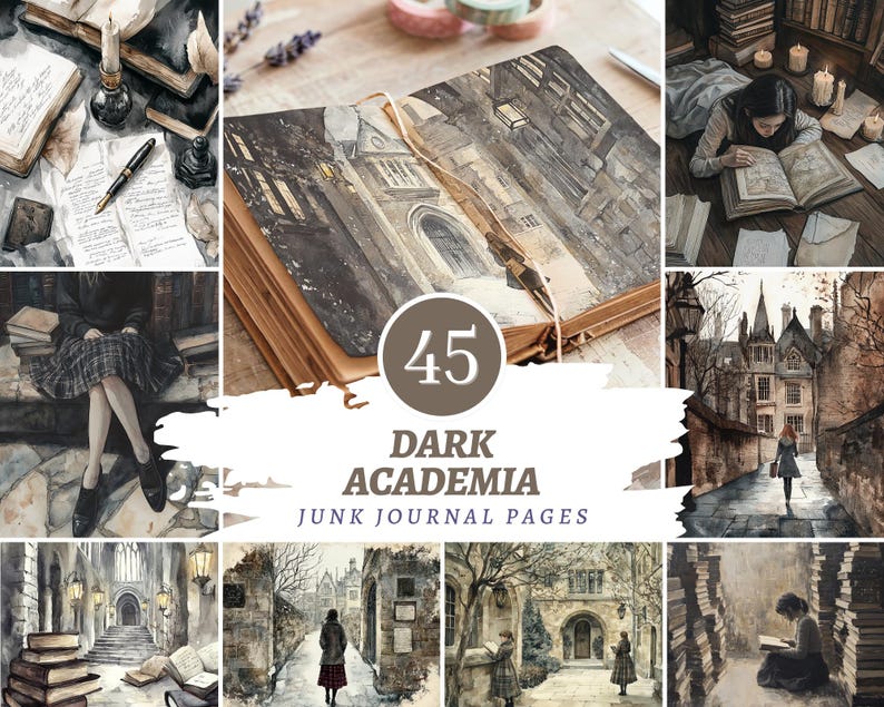 Dark Academia Junk Journal Pages, Gothic Vintage Library Printable ...