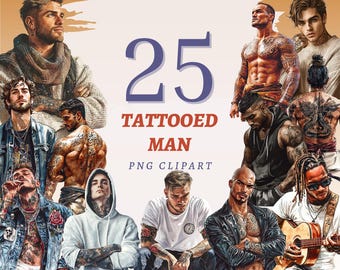 25 tatuerade män clipart, högkvalitativa transparenta PNG-bilder, omedelbar nedladdning, kommersiellt bruk - kroppskonstnärskonstset, coola dude-designer