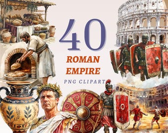 40 Roman Empire Clipart Watercolor Gladiator Art Ancient Roman Soldier Graphics Historic Colosseum Design Educational Digital Download