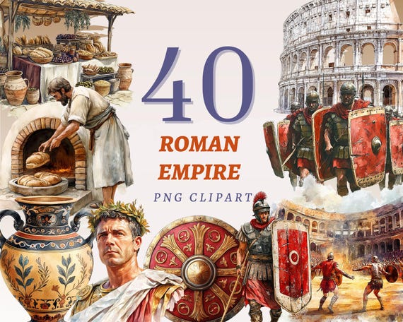 40 Roman Empire Clipart Watercolor Gladiator Art Ancient Roman Soldier Graphics Historic Colosseum Design Educational Digital Download