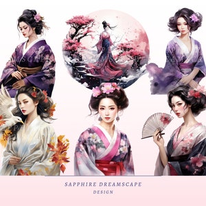 35 Watercolor Geisha Clipart, High Quality Transparent PNGs, Instant Download, Commercial Use - Japanese Fashion png bundle, Asian Art Print image 8