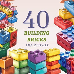 40 Clipart di mattoni da costruzione, PNG trasparenti di alta qualità, download immediato, uso commerciale - Immagini di blocchi giocosi, grafica di giocattoli per bambini