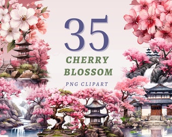 35 Cherry Blossom Clipart, High Quality Transparent PNGs, Instant Download, Commercial Use - Kyoto Garden png, Pink Flower art Illustrations