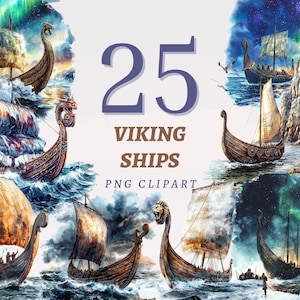 25 Clipart di navi vichinghe PNG trasparenti di alta qualità Download immediato Uso commerciale Illustrazione scandinava Fantasy Nautica Opera d'arte