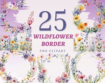 25 Wildflower Border Clipart, High Quality Transparent PNGs, Instant Download, Commercial Use - Floral Frames printables, Journal Art Assets