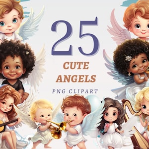 25 süße Engel Clipart, hohe Qualität transparent PNG, sofortiger Download, kommerzielle Nutzung - Musikkreatur druckbare, süße göttliche Kinder Kunst