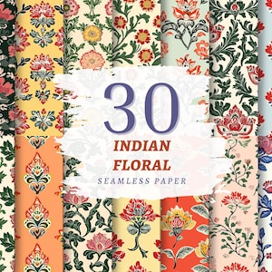 Indiase bloemen naadloos digitaal papier, afdrukbare levendige bloemen plakboekpapier, achtergrond bloemen downloaden, kleurrijke bloempatronen