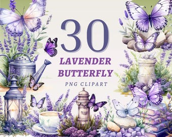 30 Lavender Butterfly Clipart, High Quality Transparent PNGs, Instant Download, Commercial Use - Butterflies images, Purple Insect designs