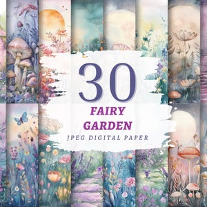 Carta digitale "Giardino delle fate", pagine di natura fantasy, JPG di alta qualità, download immediato, uso commerciale, stampe floreali da favola