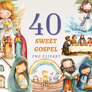 40 Sweet Gospel Clipart, High Quality Transparent PNGs, Instant Download, Commercial Use - Bible Stories Illustration, Religious Doodles art