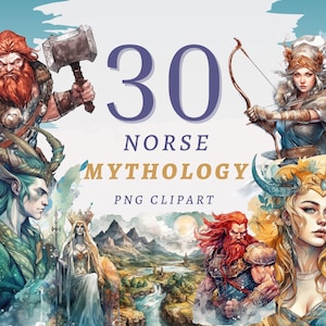 30 cliparts mythologie nordique, PNG transparents de haute qualité, téléchargement immédiat, usage commercial - art nordique, dieux nordiques, mythologie scandinave
