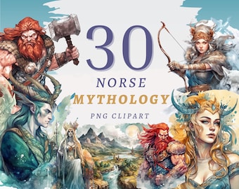 30 nordische Mythologie Clipart, hochwertige transparente PNGs, sofortiger Download, kommerzielle Nutzung - Nordische Kunst, nordische Götter, Skandinavische Mythologie