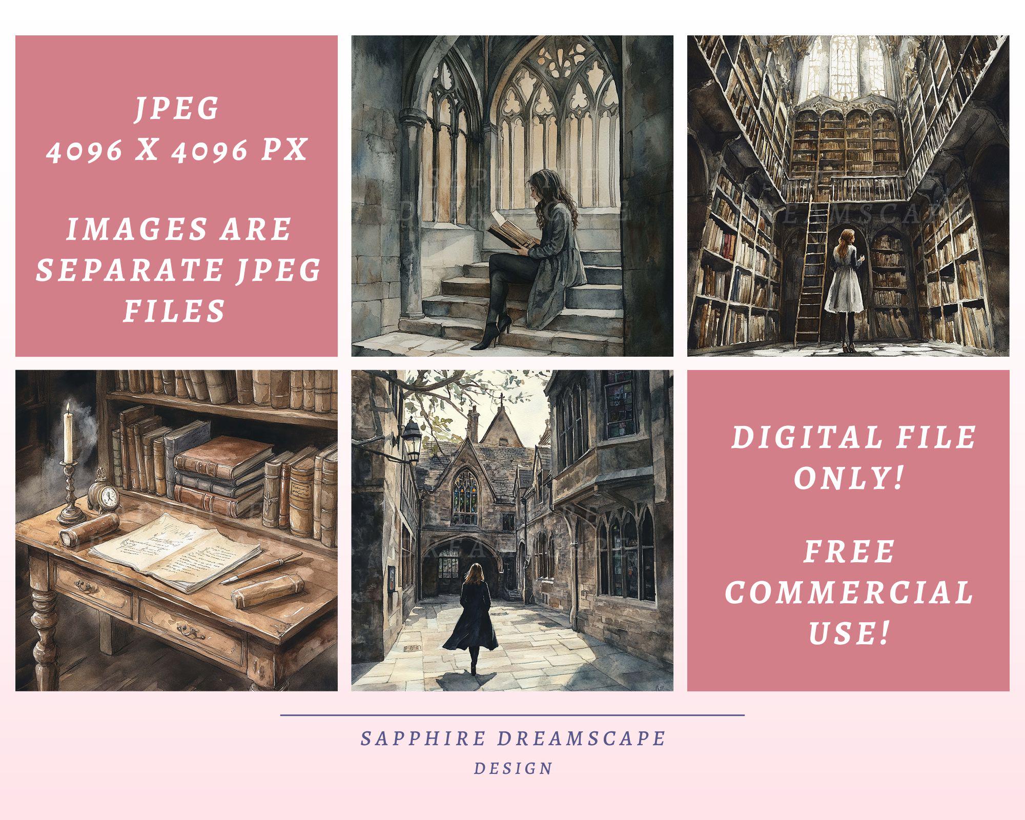 Dark Academia Digital Paper, Gothic Vintage Library Printable Page ...