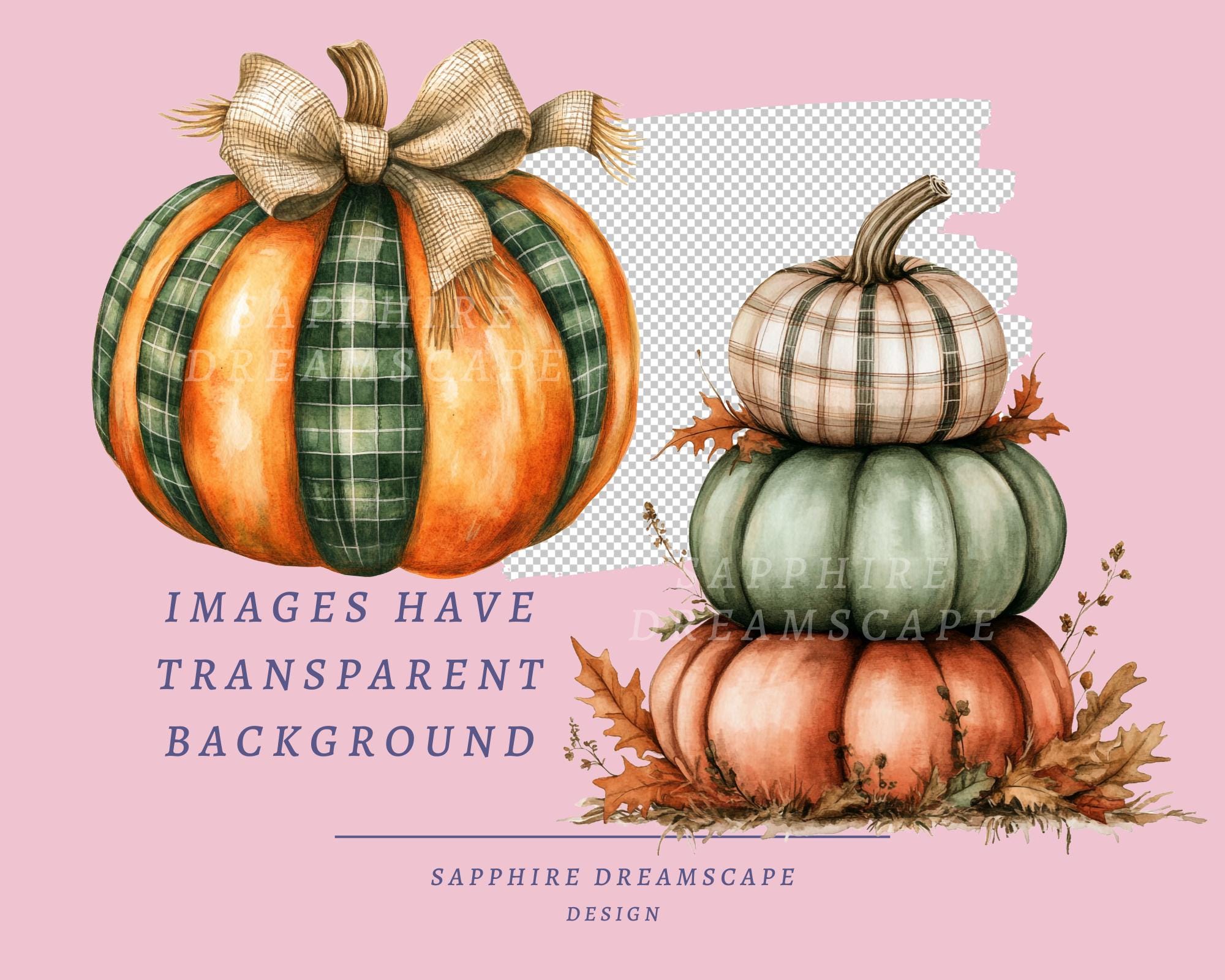 35 Fall Pumpkin Watercolor Clipart Rustic Autumn Harvest PNG Cute ...